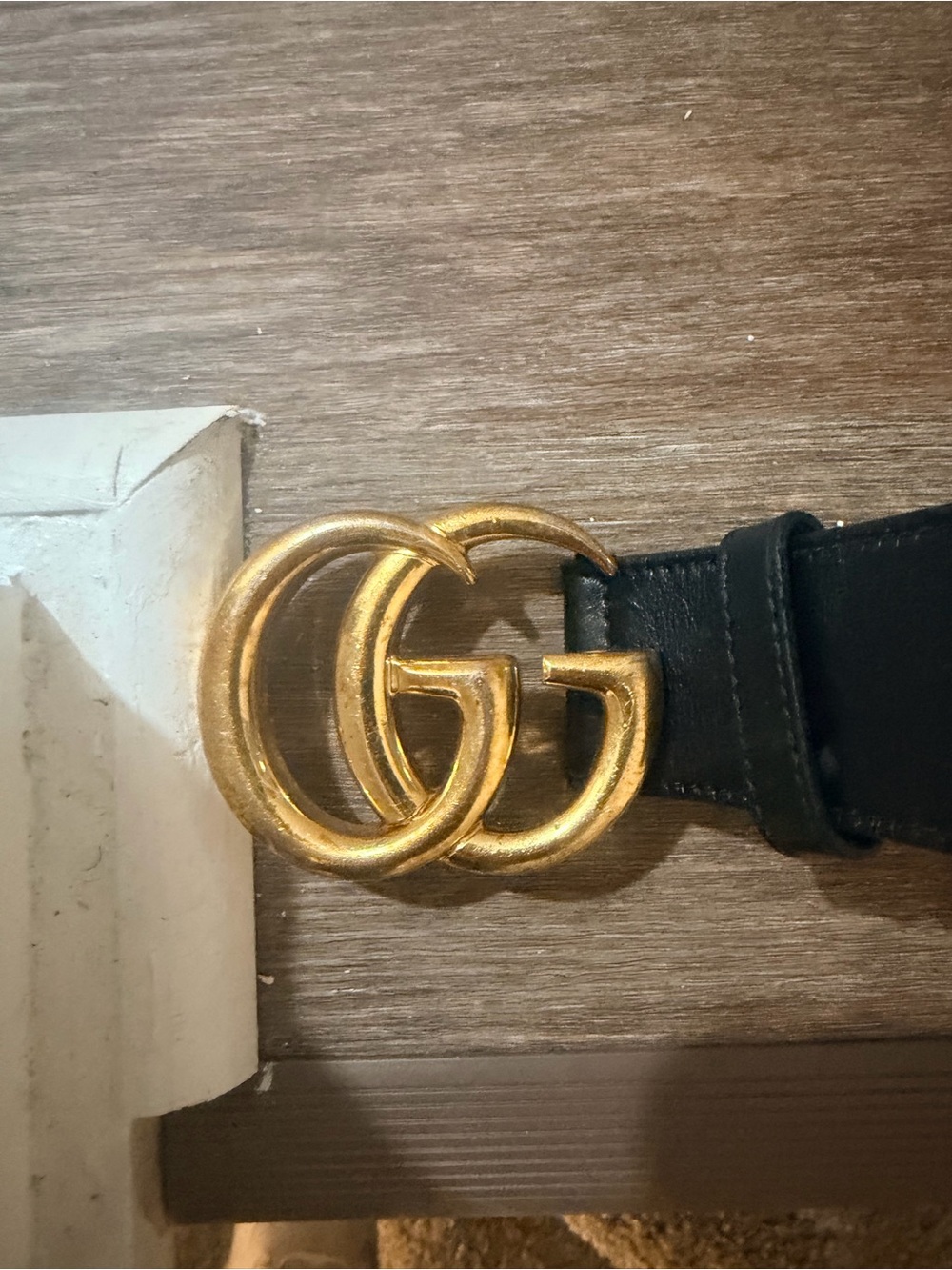 Gucci Black Leather Belt with Gold Double G Buckle